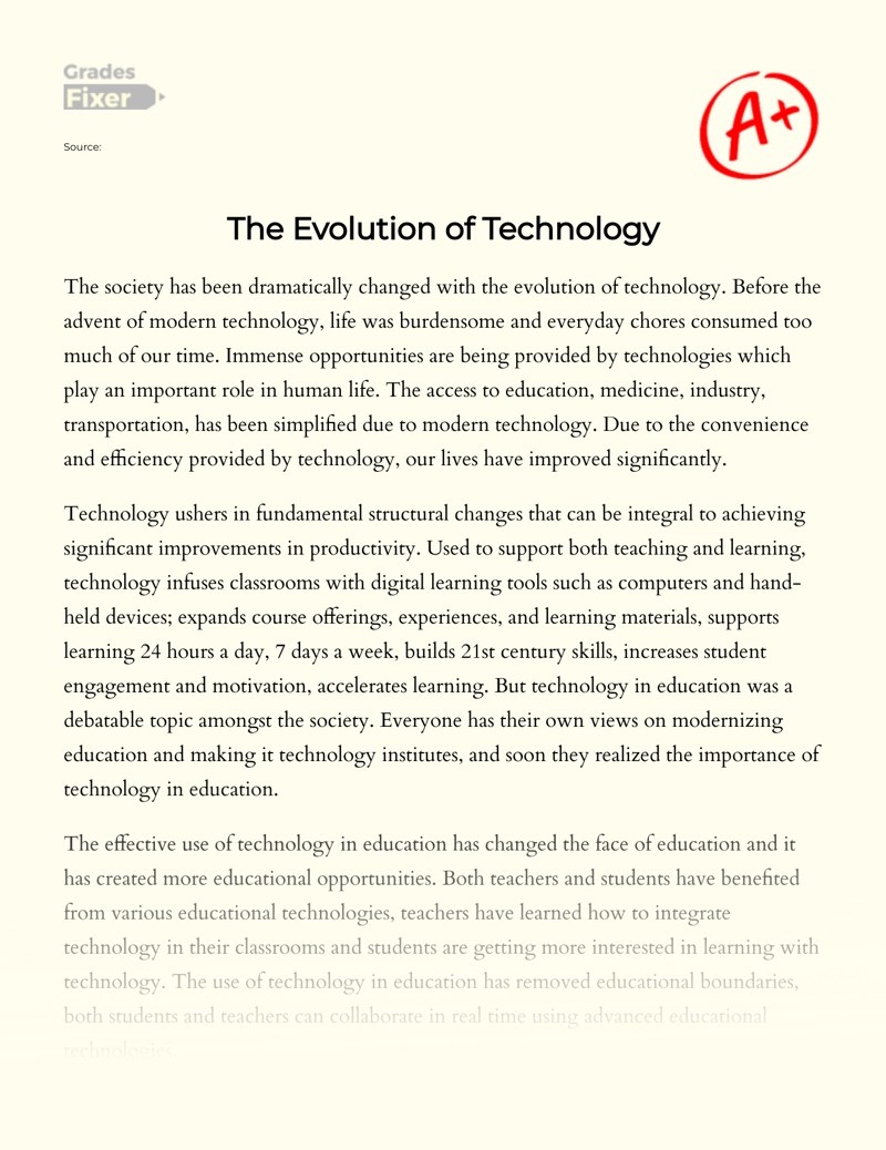 The Evolution of Technology [Essay Example], 640 words GradesFixer