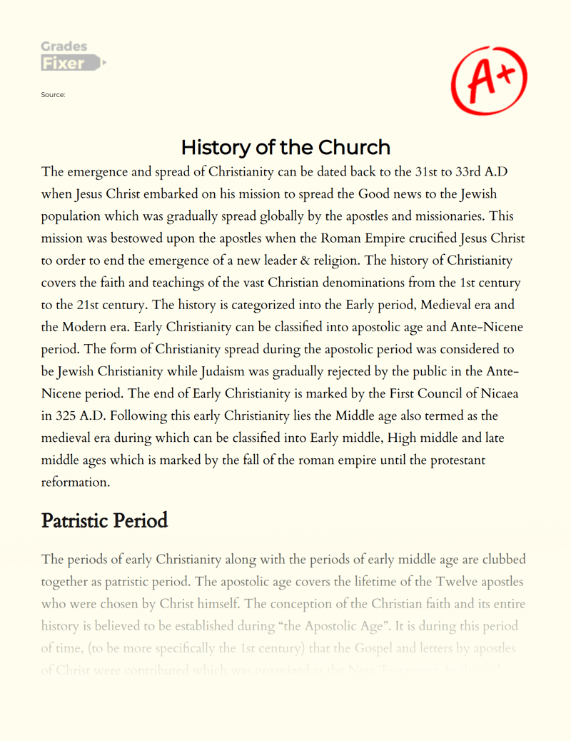 History of the Church [Essay Example], 985 words GradesFixer