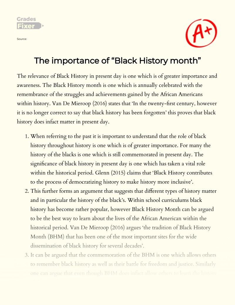 Why Is Black History Month Important My Views [Essay Example], 877