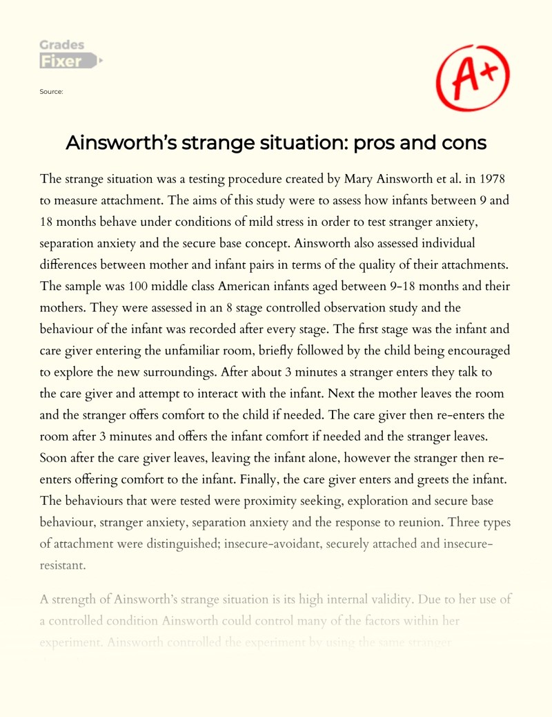 Ainsworth’s strange situation pros and cons [Essay Example], 548