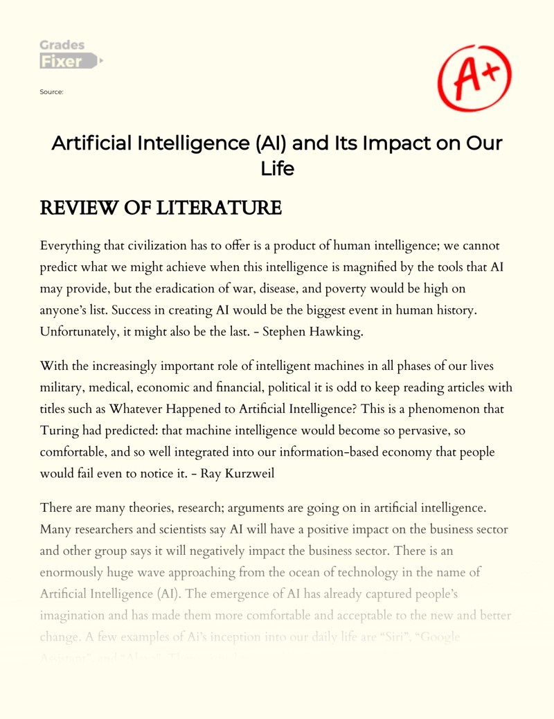 Artificial Intelligence and Its Impact on Our Life [Essay Example