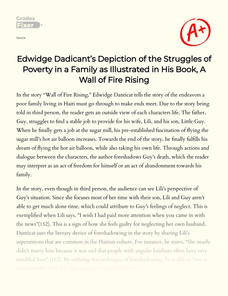 Poverty Struggles in Edwidge Danticat's "A Wall of Fire Rising" [Essay