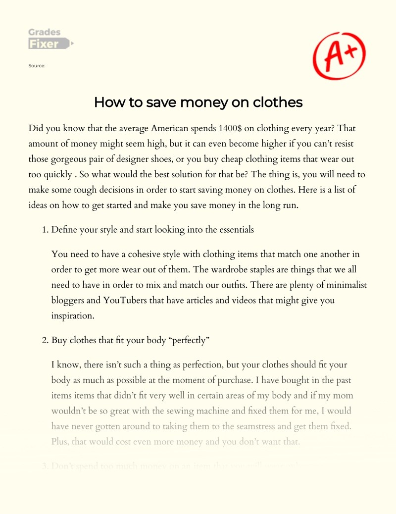 How to save money on clothes [Essay Example], 1073 words GradesFixer