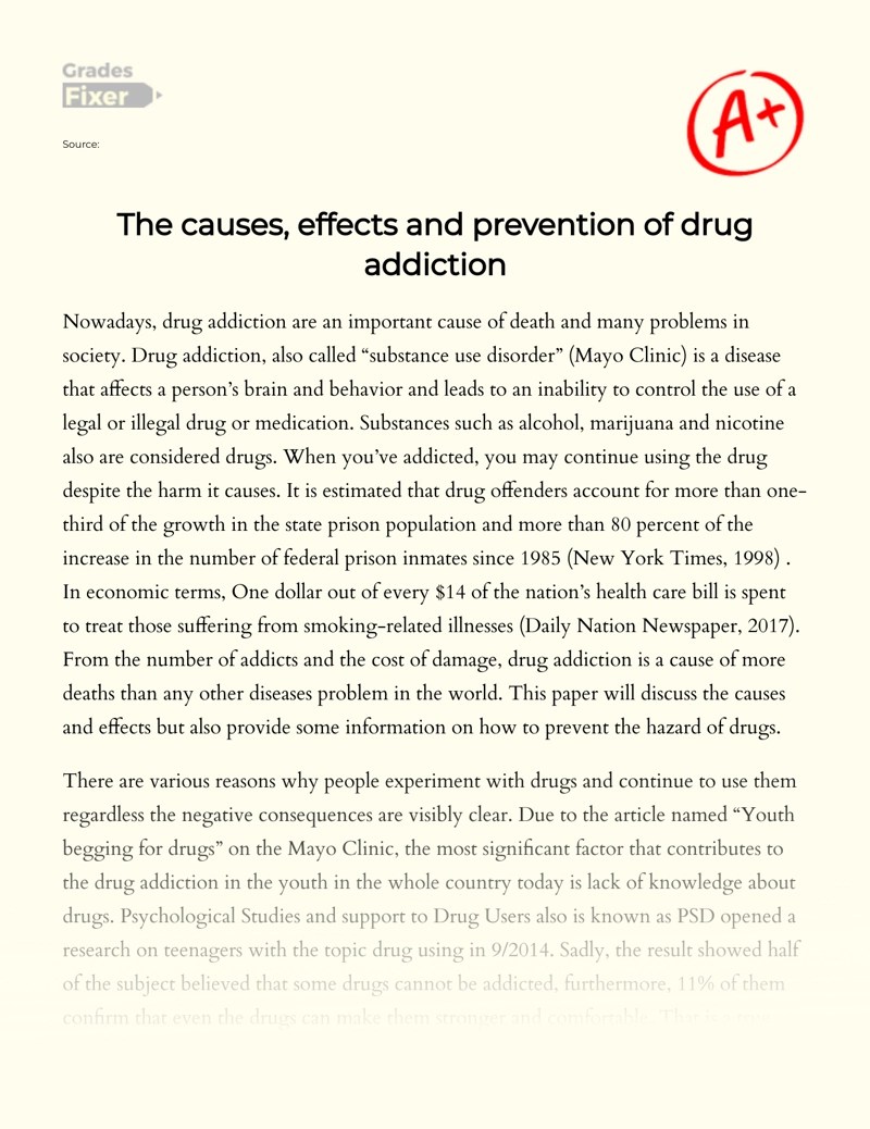 The Causes, Effects and Prevention of Drug Addiction [Essay Example