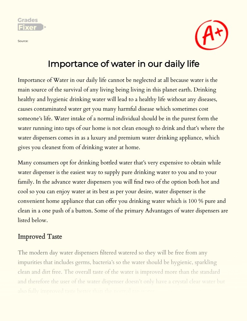Importance of Clean Water and Advantages of Water Dispensers [Essay