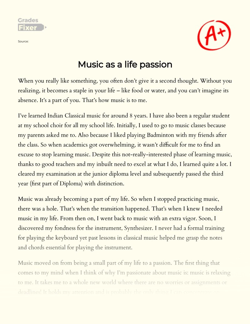 My Passion for Music as a Part of My Life [Essay Example], 789 words