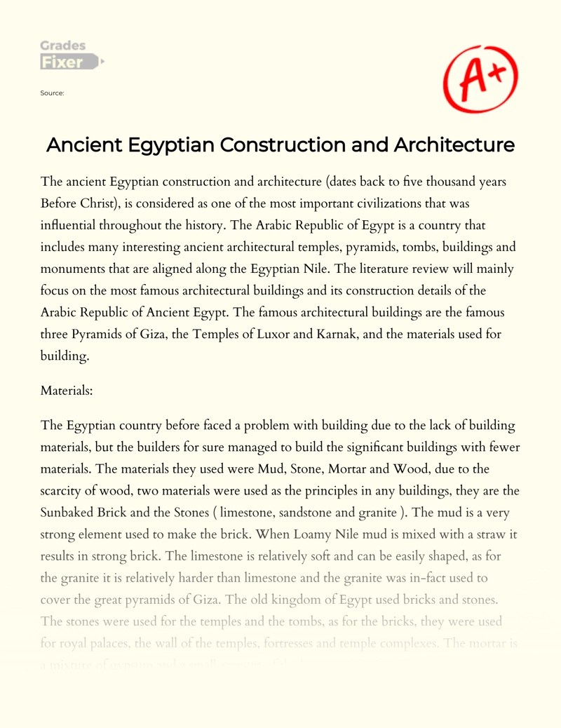 Ancient Egyptian Construction and Architecture [Essay Example], 764