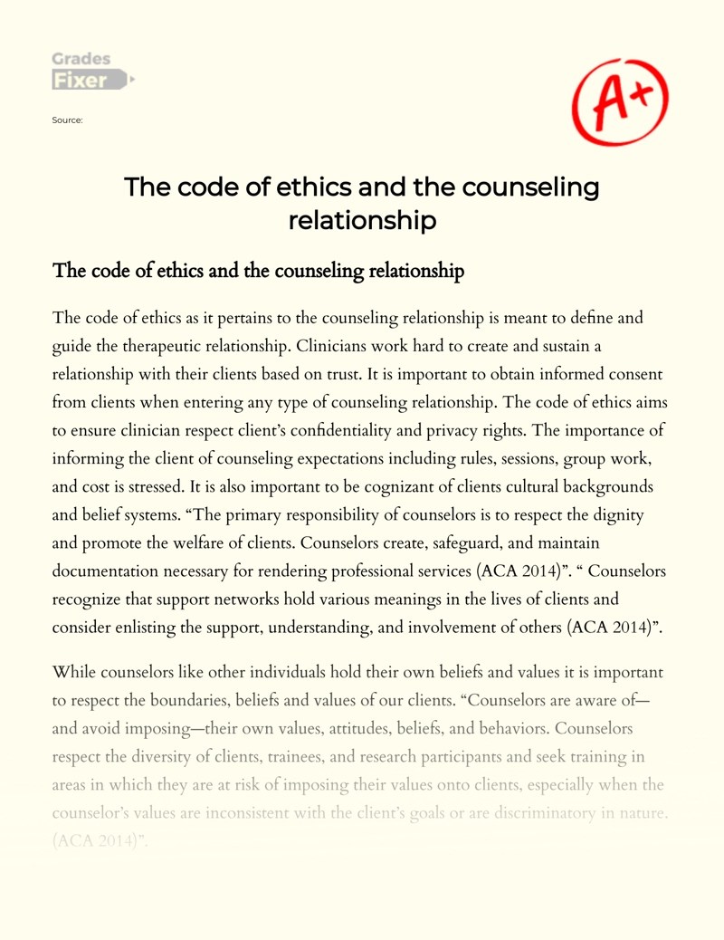 The code of ethics and the counseling relationship [Essay Example