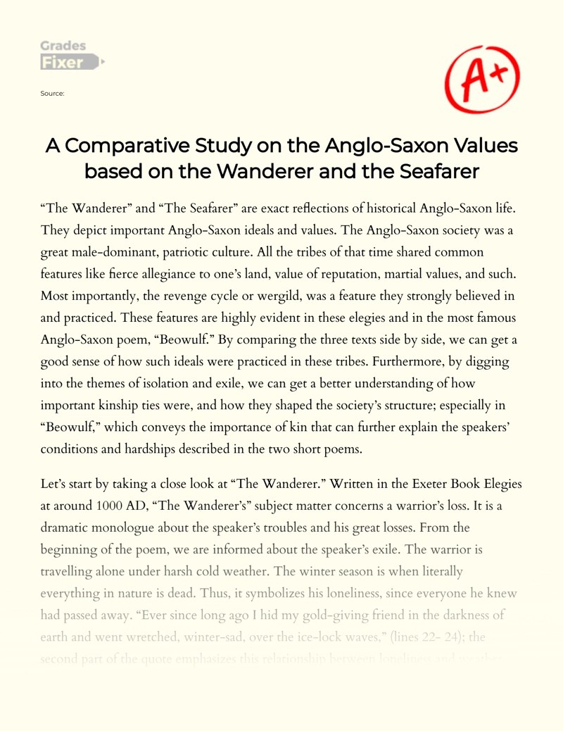 A Comparative Study of Anglo-Saxon Values ​​Based on Experts and Sailors 1550 Words Examples of Grading