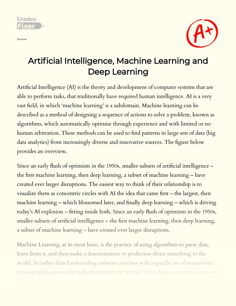 Artificial Intelligence, Machine Learning and Deep Learning [Essay Example], 669 words GradesFixer