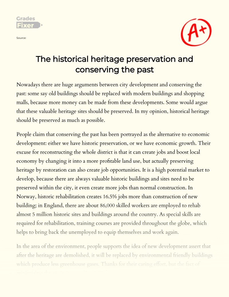 The Historical Heritage Preservation and Conserving the Past [Essay