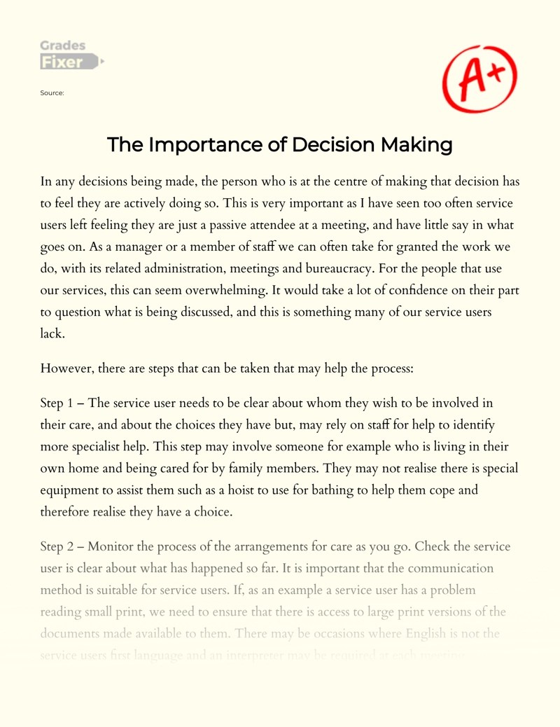 The Importance of Decision Making for the Managers [Essay Example