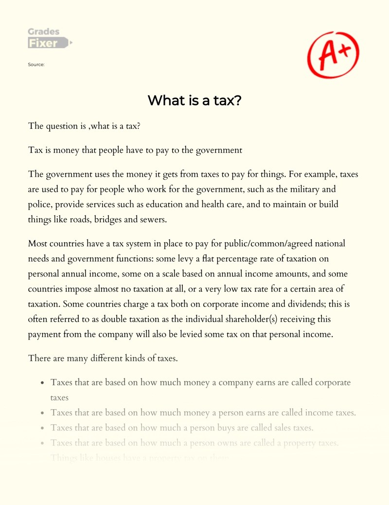 Review of Taxes Definition, History and Different Kinds [Essay