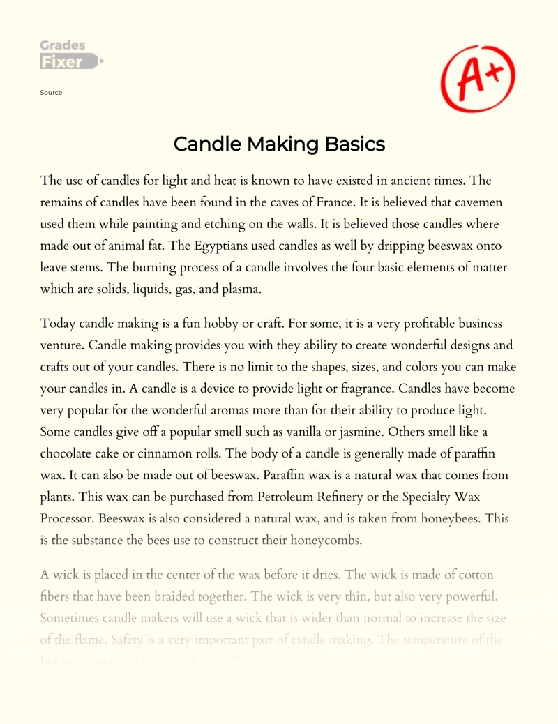 Candle Making Basics [Essay Example], 546 words GradesFixer