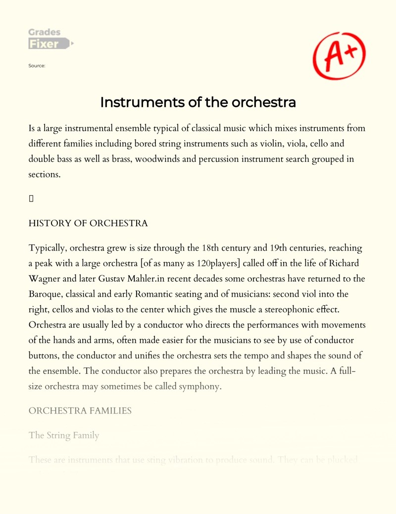 Instruments of the Orchestra [Essay Example], 354 words GradesFixer