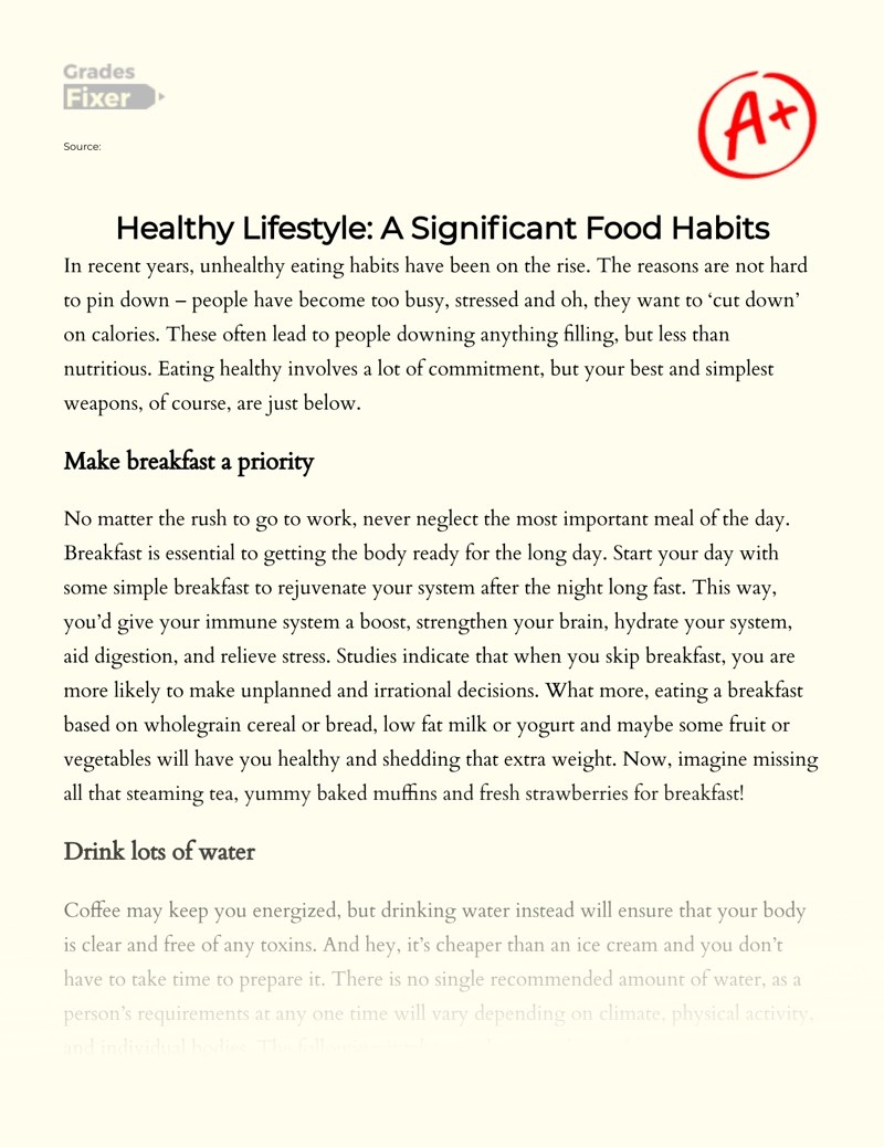 Nutrition and Diet Importance of Healthy Eating Habits [Essay Example