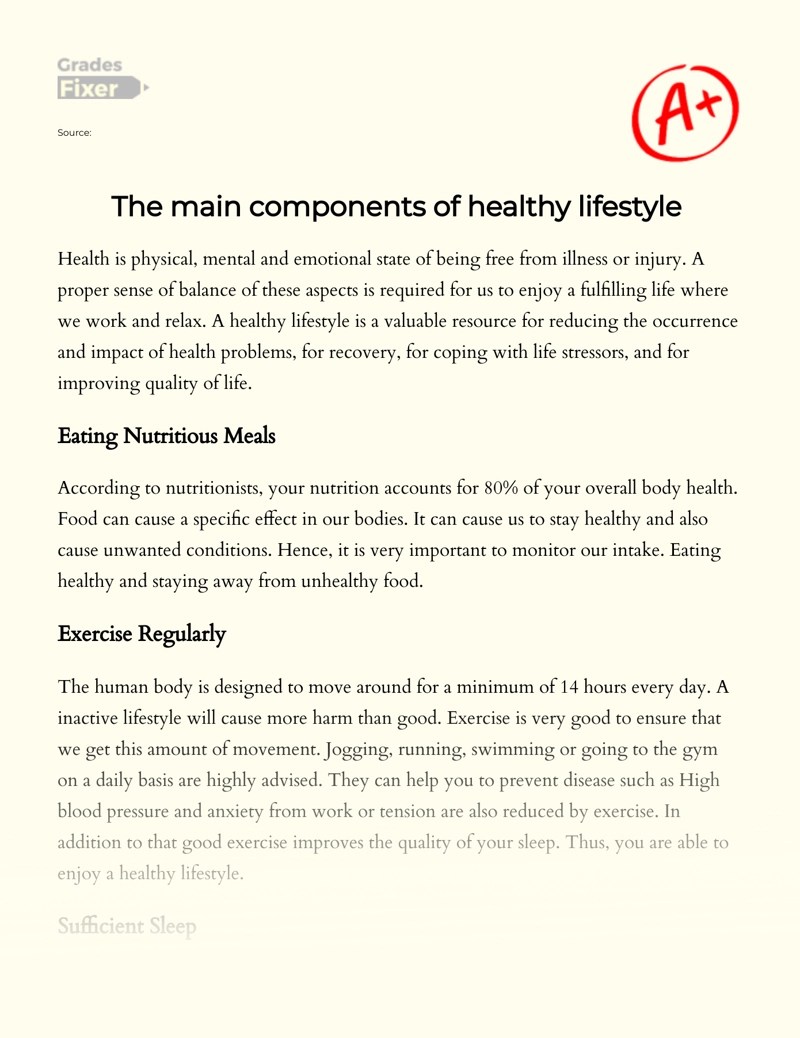The Main Components of Healthy Lifestyle [Essay Example], 414 words GradesFixer