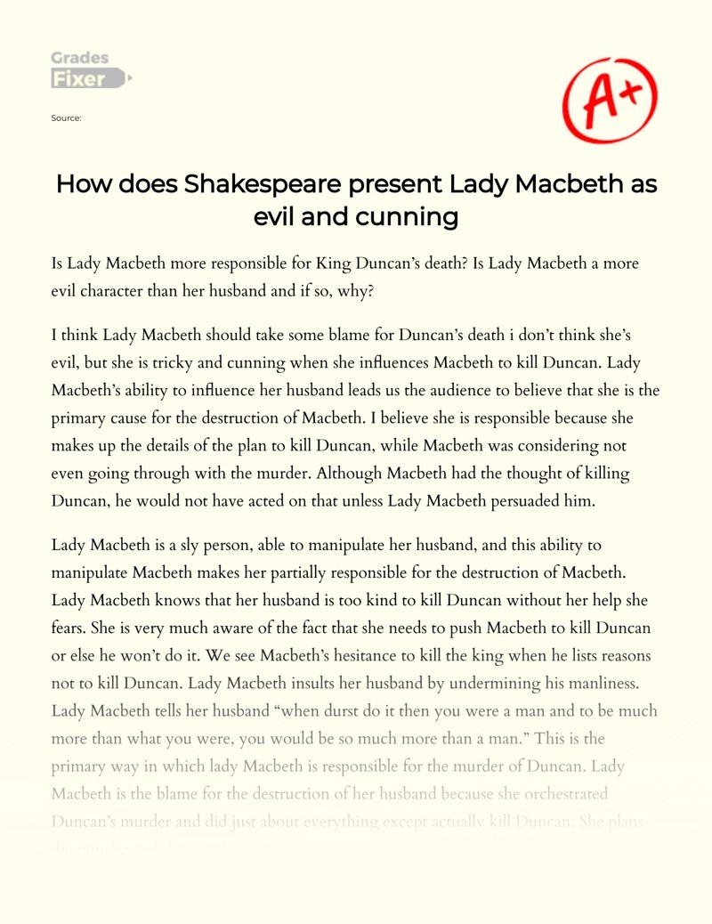 How Does Shakespeare Present Lady Macbeth as Evil and Cunning [Essay