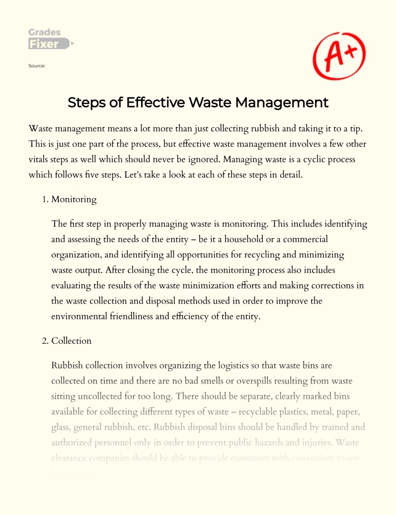 Steps of Effective Waste Management [Essay Example], 499 words GradesFixer
