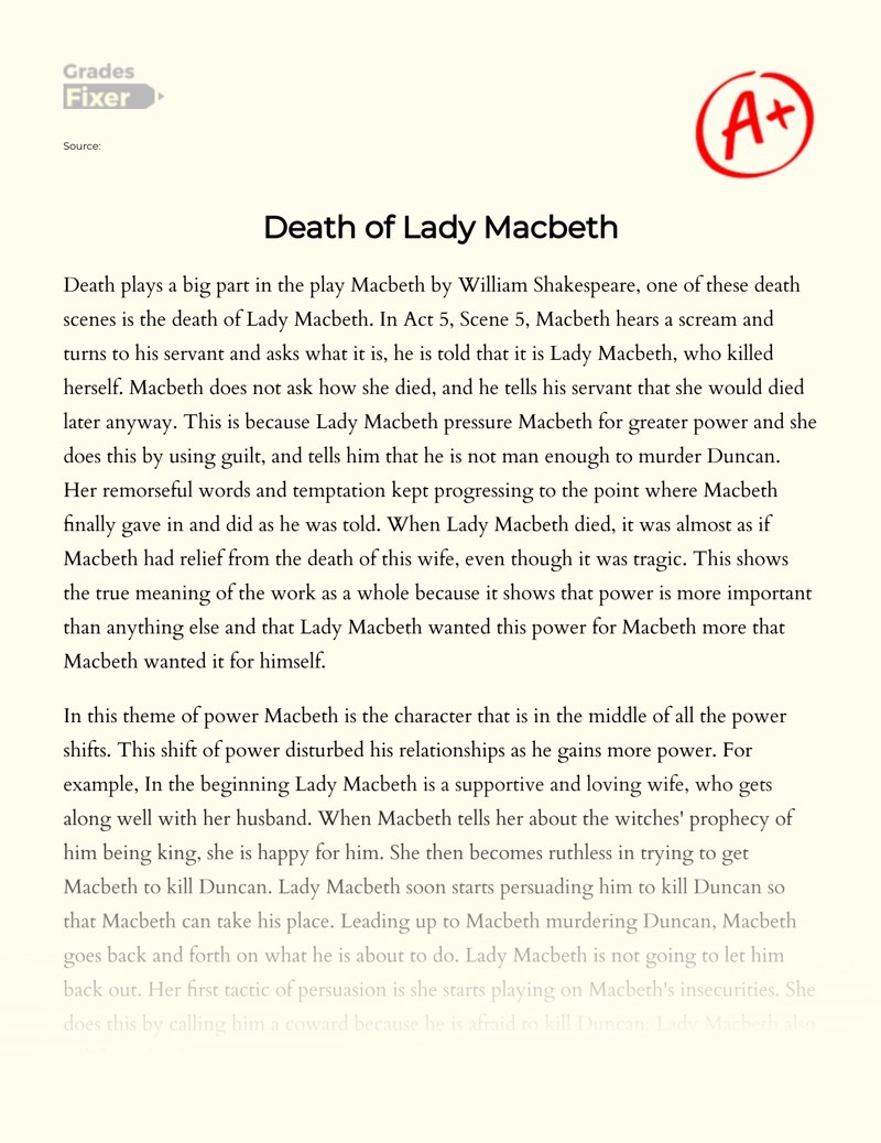 How Does Lady Macbeth Die [Essay Example], 713 words GradesFixer