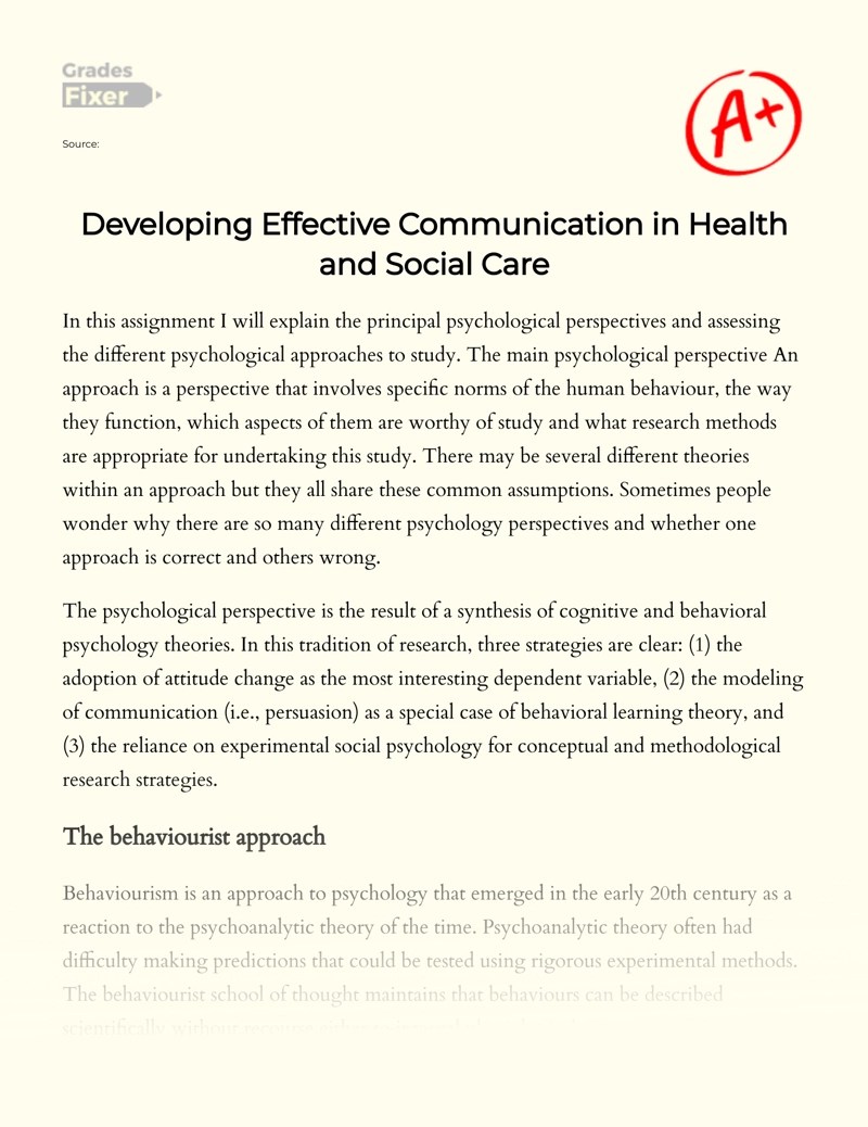 Developing Effective Communication in Health and Social Care [Essay