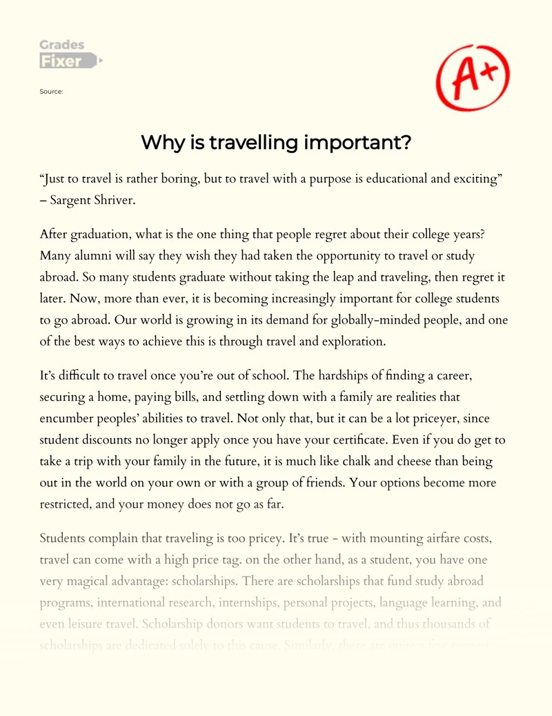 The Reasons Why Travelling is Important [Essay Example], 550 words