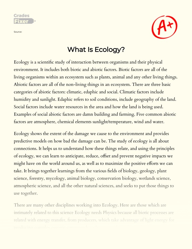 Analysis Of What Ecology Is [Essay Example], 447 words GradesFixer