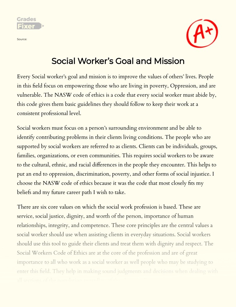 Social Work Career Goals and Mission [Essay Example], 953 words