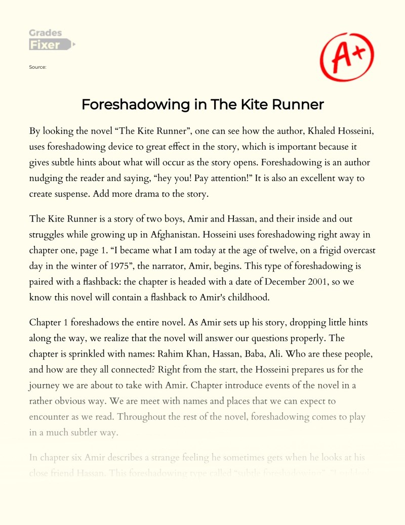 Foreshadowing in "The Kite Runner" by Khaled Hosseini [Essay Example
