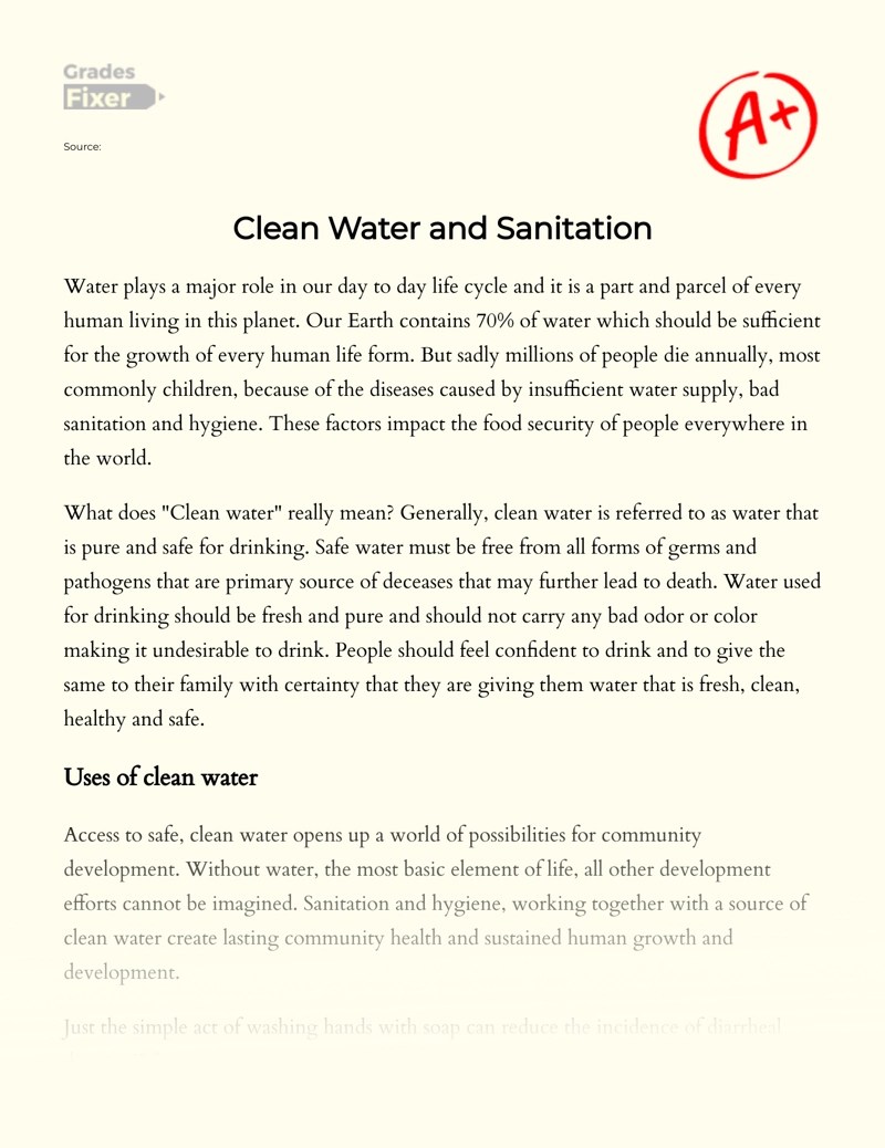 Use of Clean Water Review of the Issue of Water Pollution [Essay