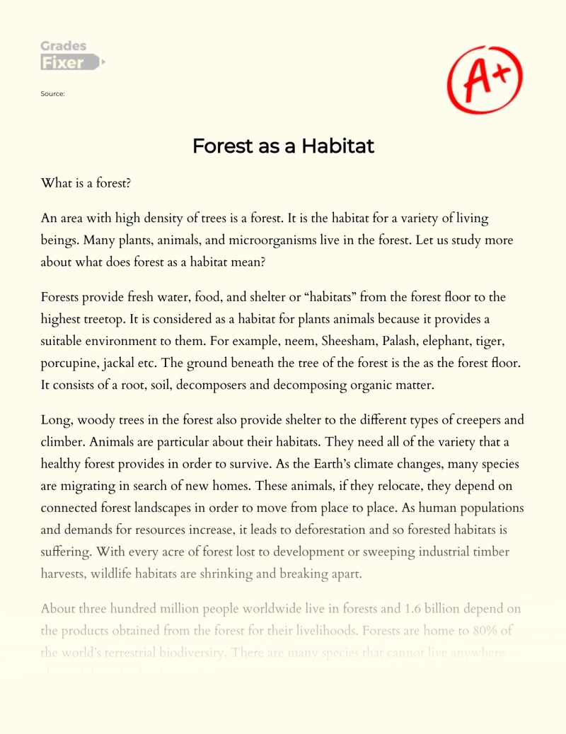 The Importance of Forest Habitats [Essay Example], 351 words GradesFixer