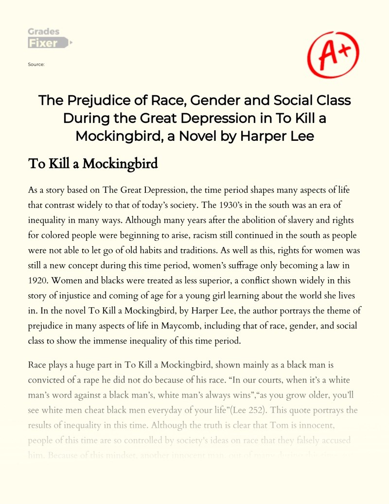 Racial, Gender, and Class Bias in To Kill a Mockingbird Essay 745 Word Example