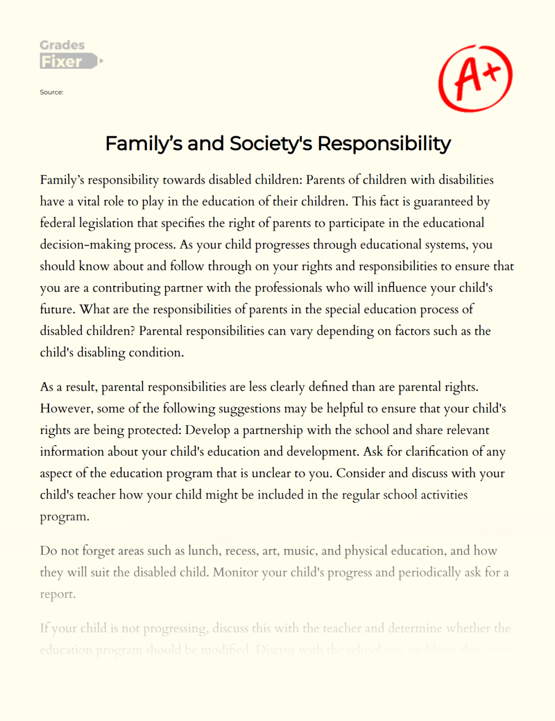 Family’s and Society's Responsibility [Essay Example], 546 words