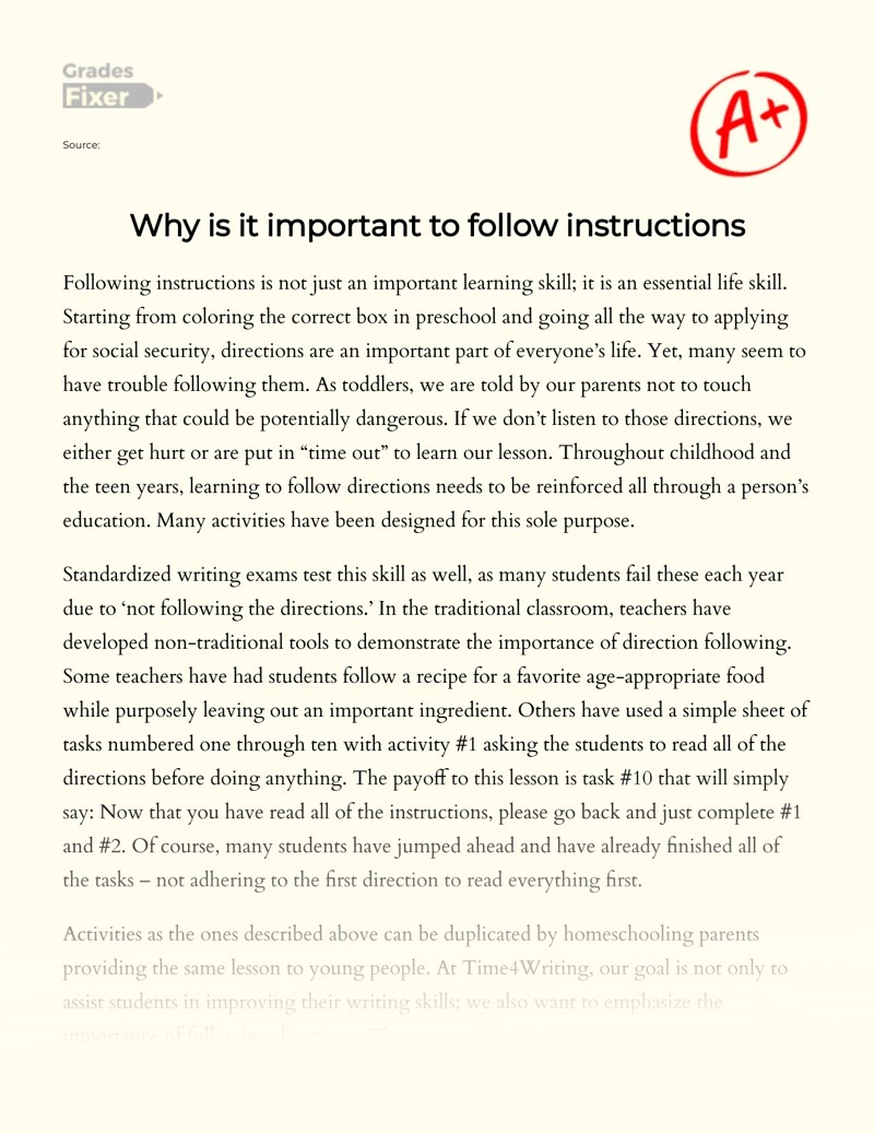 Why is It Important to Follow Instructions [Essay Example], 575 words