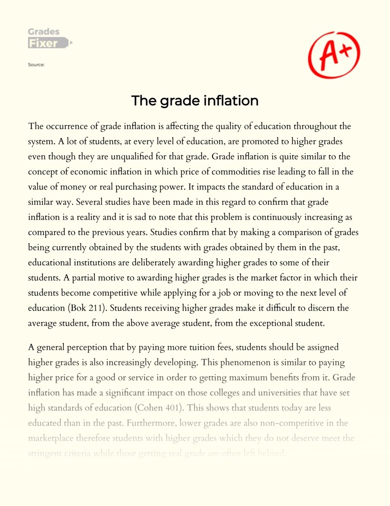 The grade inflation [Essay Example], 605 words GradesFixer