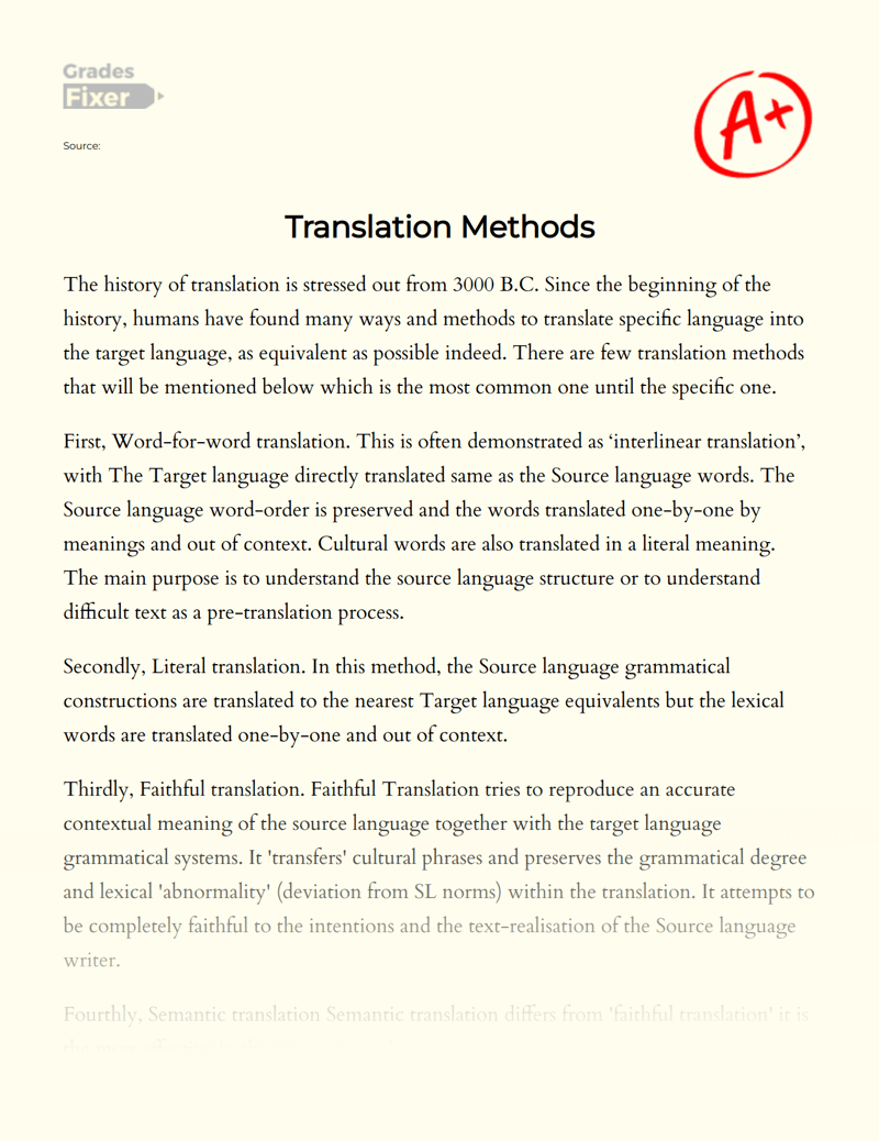 Translation Methods [Essay Example], 536 words GradesFixer