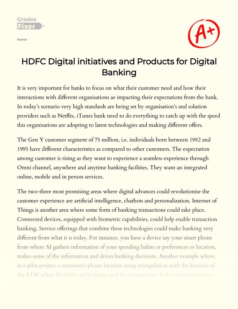 HDFC Digital Initiatives and Products for Digital Banking [Essay
