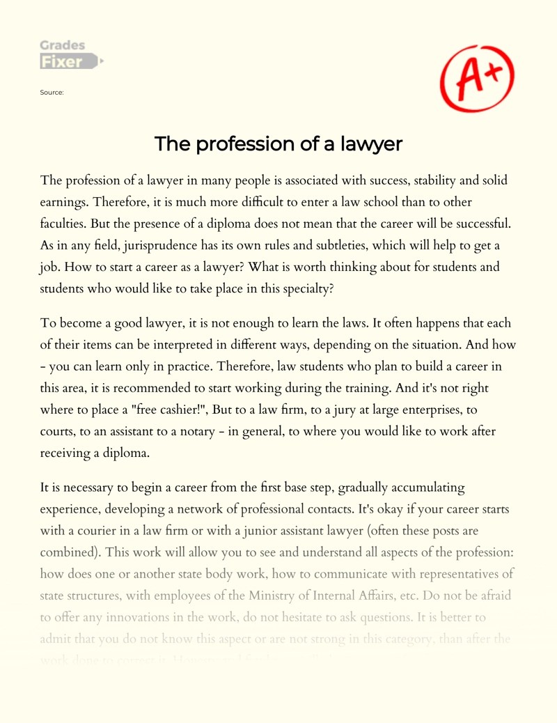 The Profession of a Lawyer [Essay Example], 1068 words GradesFixer