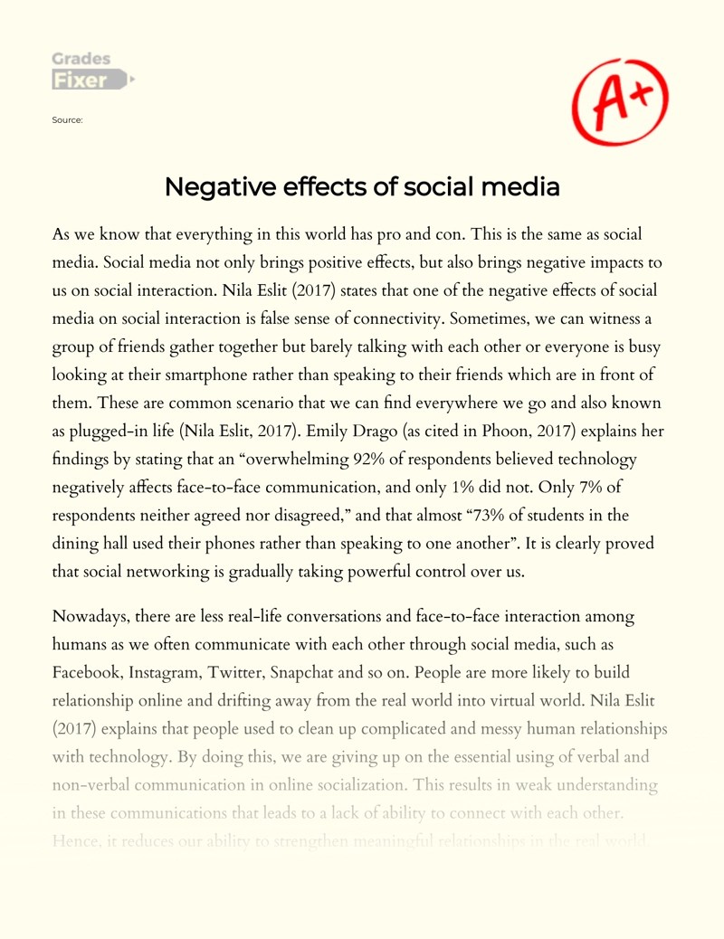 Negative Effects Of Social Media Relationships And Communication