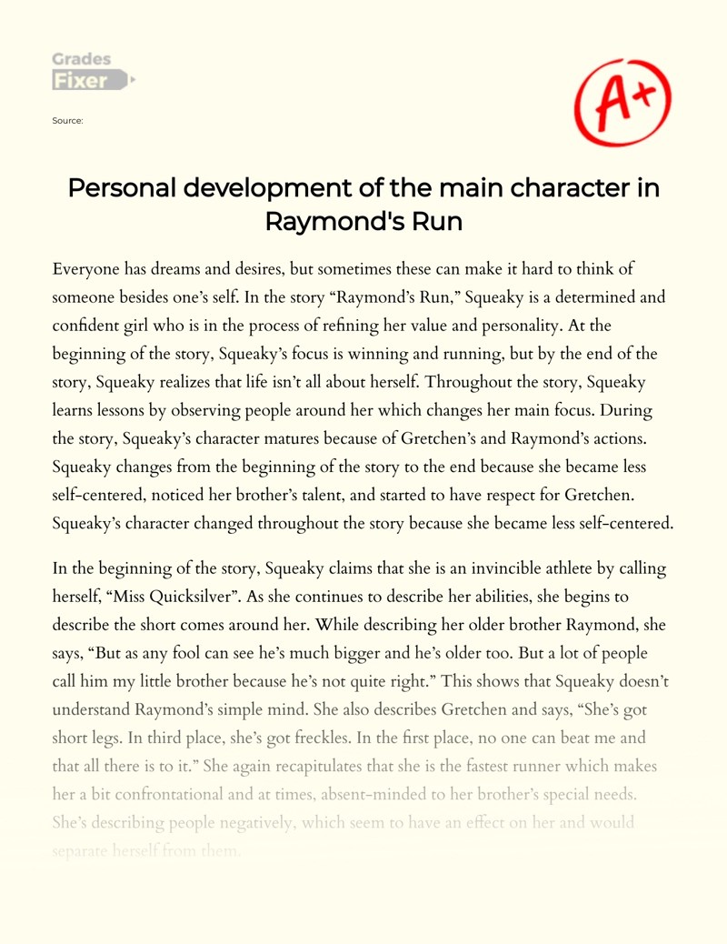 Personal development of the main character in Raymond's Run [Essay