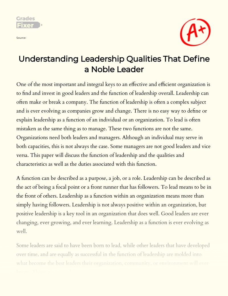 Understanding Leadership Qualities That Define a Noble Leader [Essay