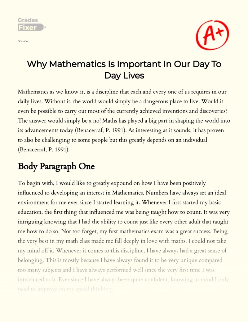 Mathematics In Everyday Life Most Vital Discipline [Essay Example