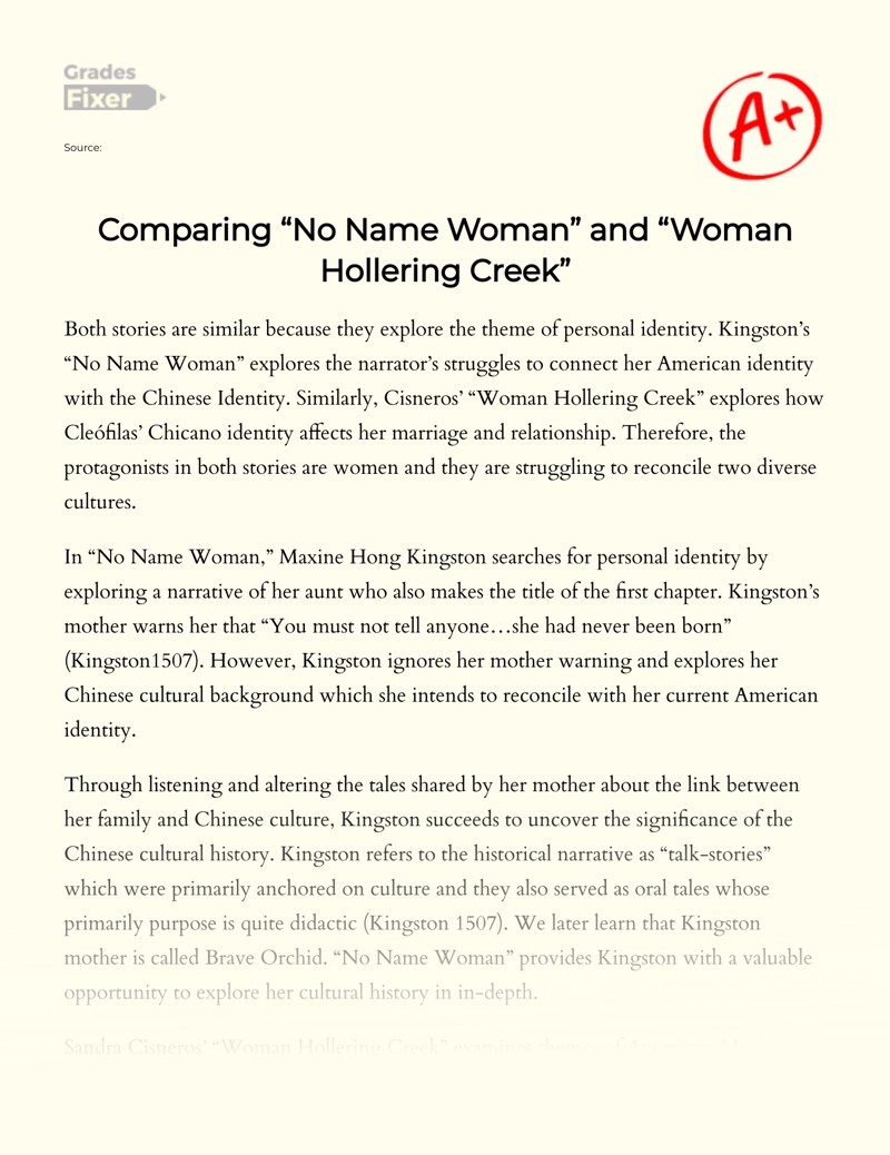 Comparing “No Name Woman” and “Woman Hollering Creek” [Essay Example