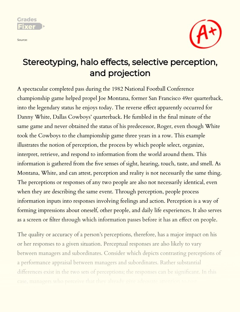 Stereotyping, halo effects, selective perception, and projection