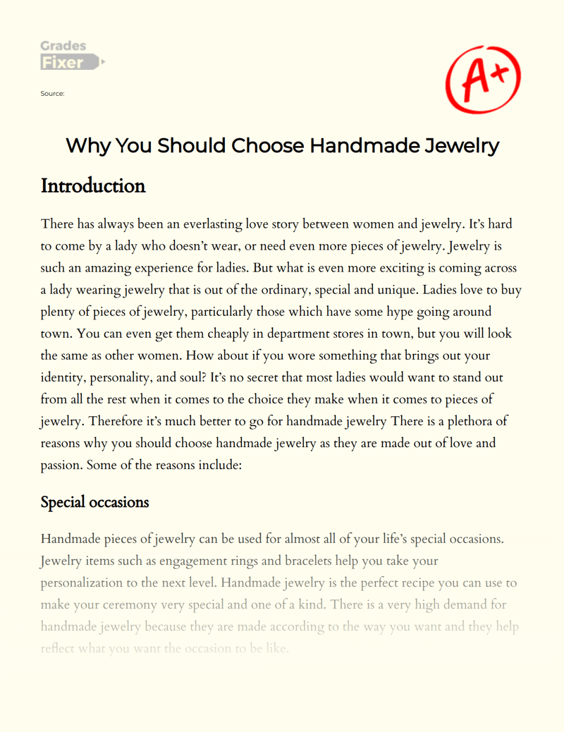 Why You Should Choose Handmade Jewelry [Essay Example], 446 words