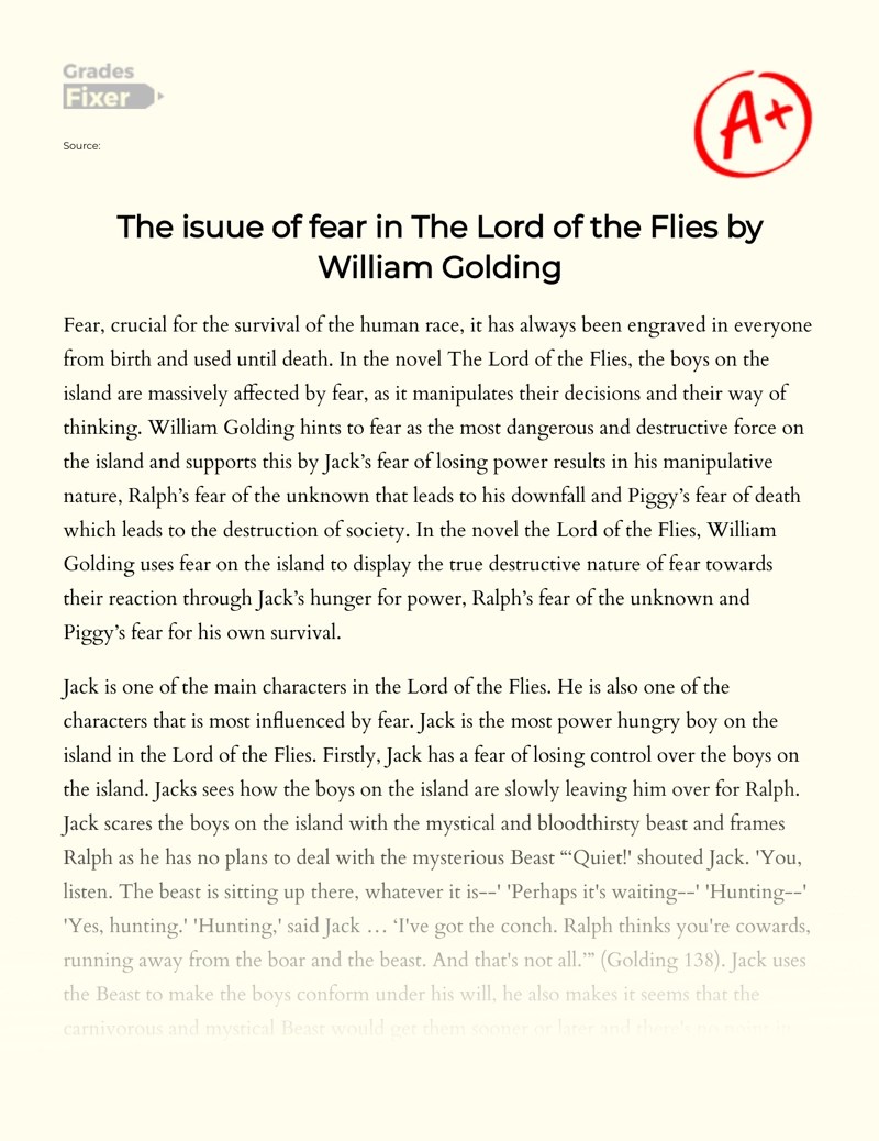The Issue of Fear in The Lord of The Flies by William Golding [Essay