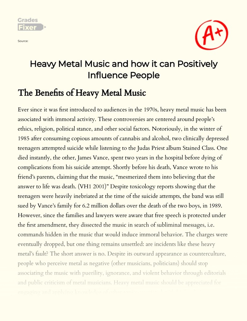 Heavy Metal Music and How It Can Positively Influence People [Essay