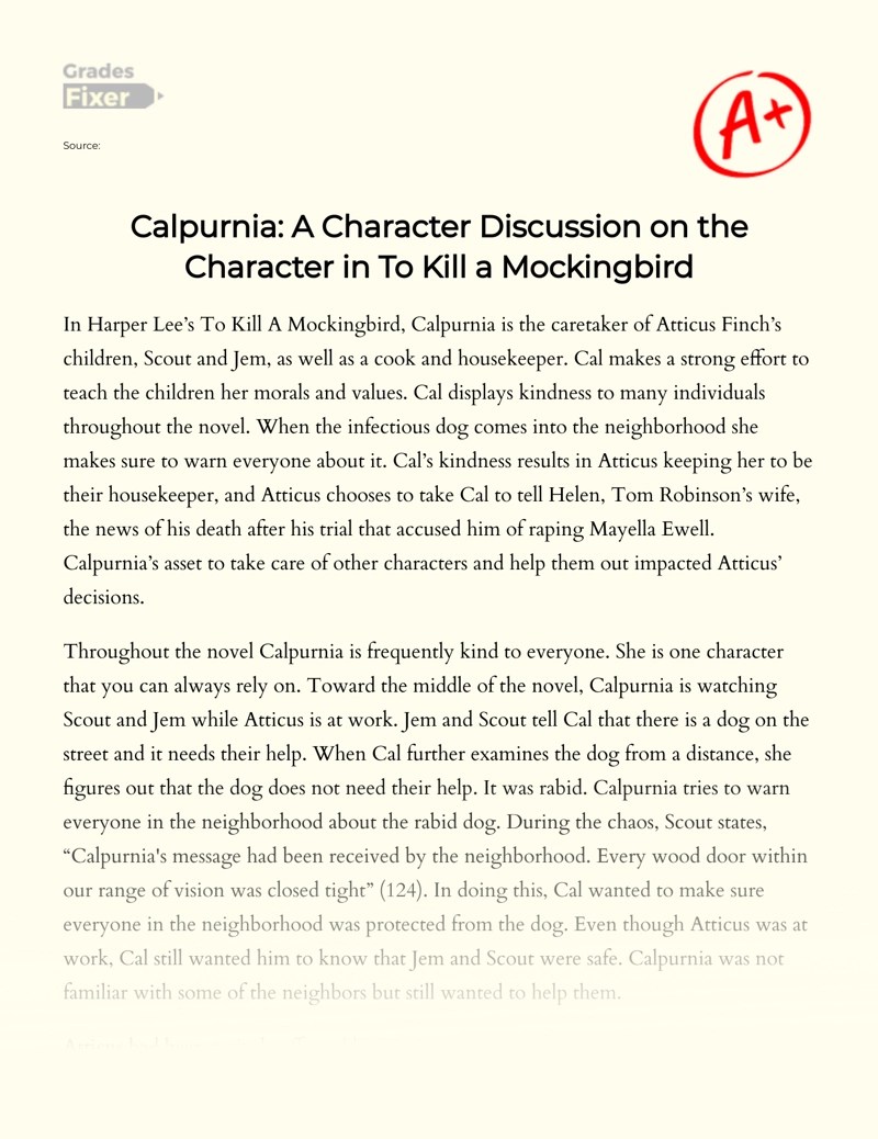 Calpurnia A Character Discussion on the Character in To Kill a