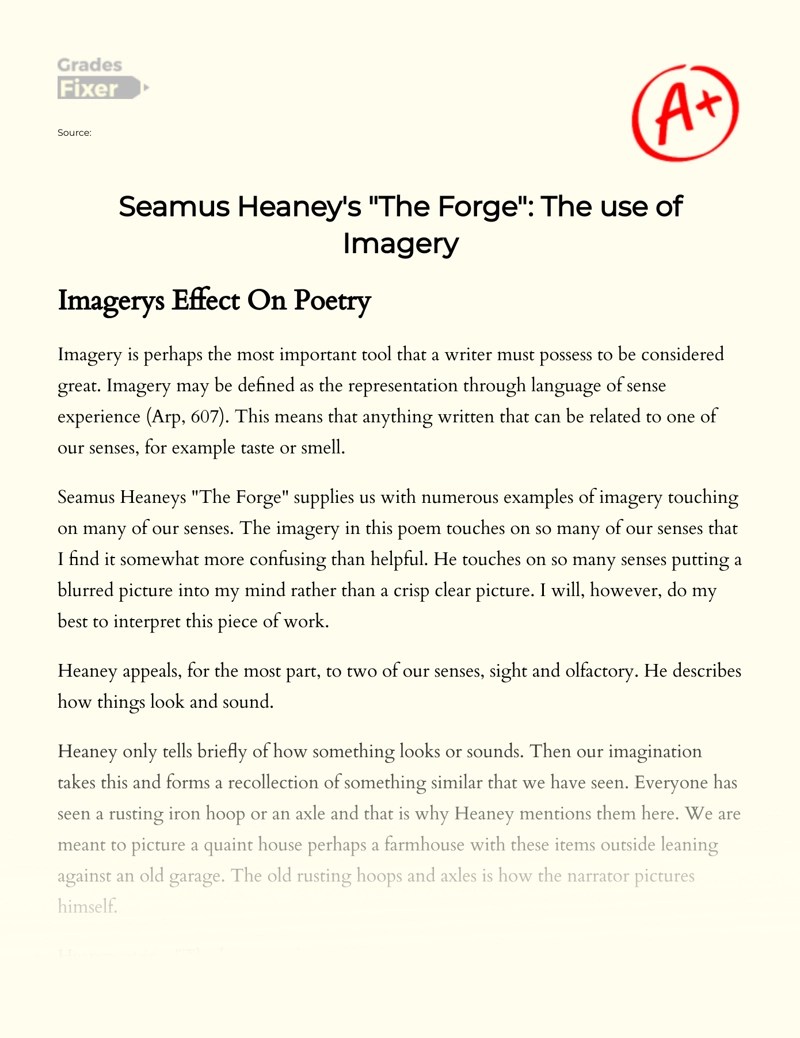 Seamus Heaney's "The The use of Imagery [Essay Example], 523