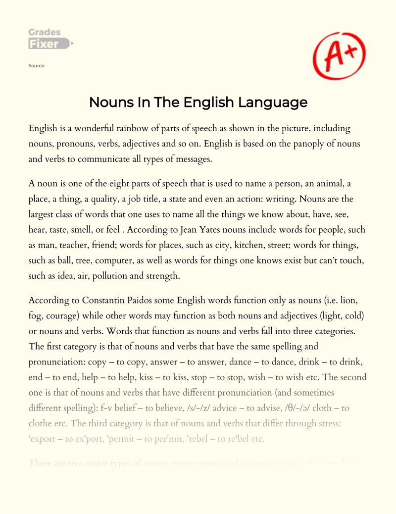 Nouns in the English Language [Essay Example], 2272 words GradesFixer